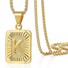 Load image into Gallery viewer, Trendsmax Initial Letter Pendant Necklace for Mens Womens Gold Plated Letter K Pendant Necklace Stainless Steel Box Link Chain 22inch