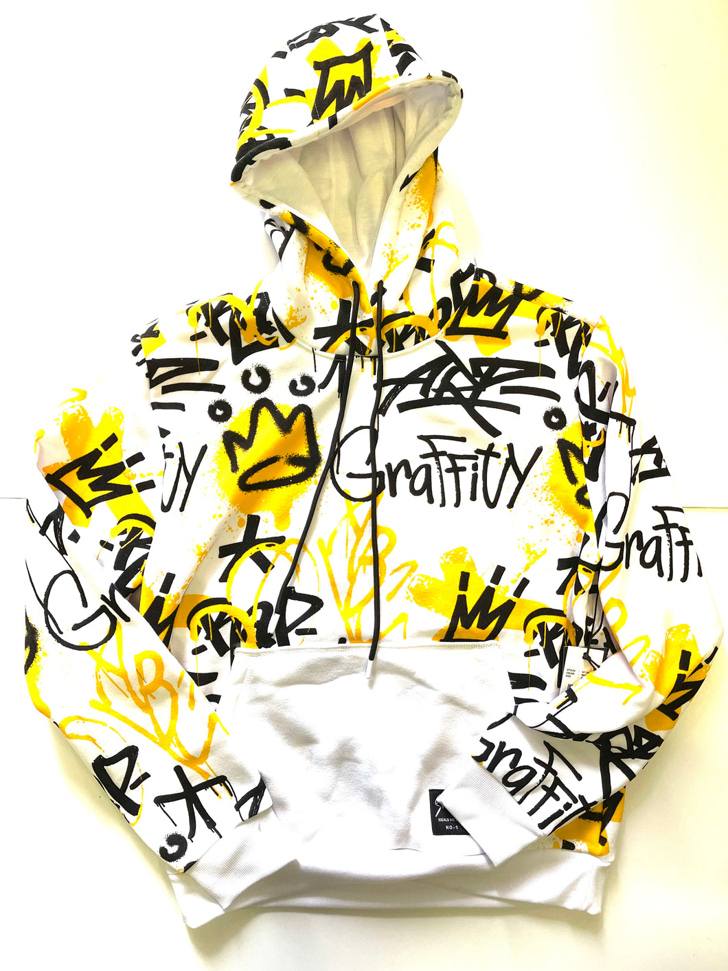 Graffiti Printed Fleece Hoodie / Yellow